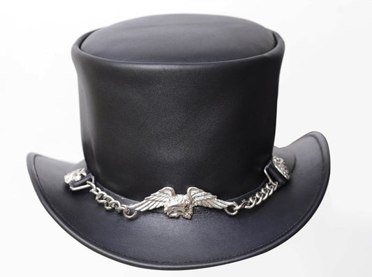 Real Leather Western style Hat special design chain Cowboy style Top Hat Best Gift