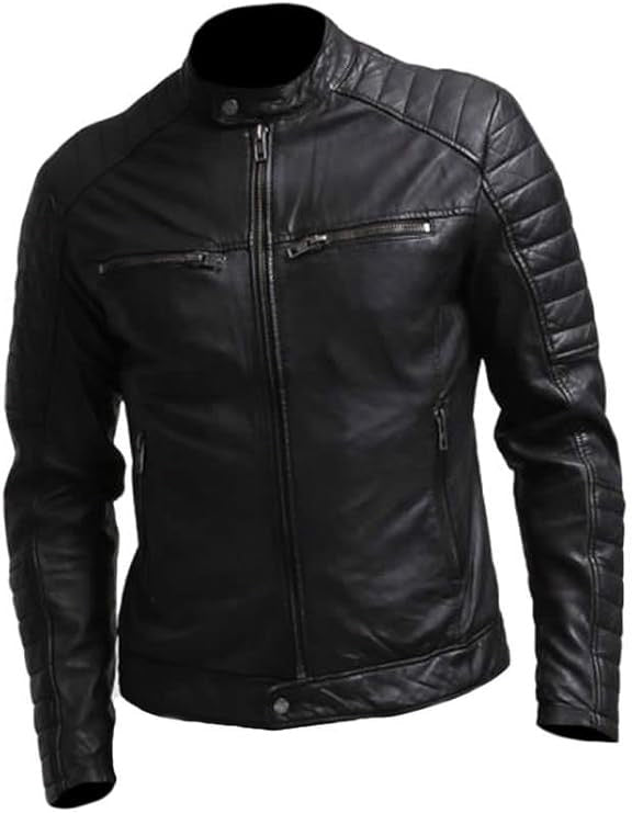 Real Leather Men's Motorcycle Jacket Black Sheepskin leather. Perfect for riding, touring and cruising.