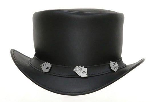 Men's Real Leather Western Cowboy style Hat Top Hat with design band Best Gift