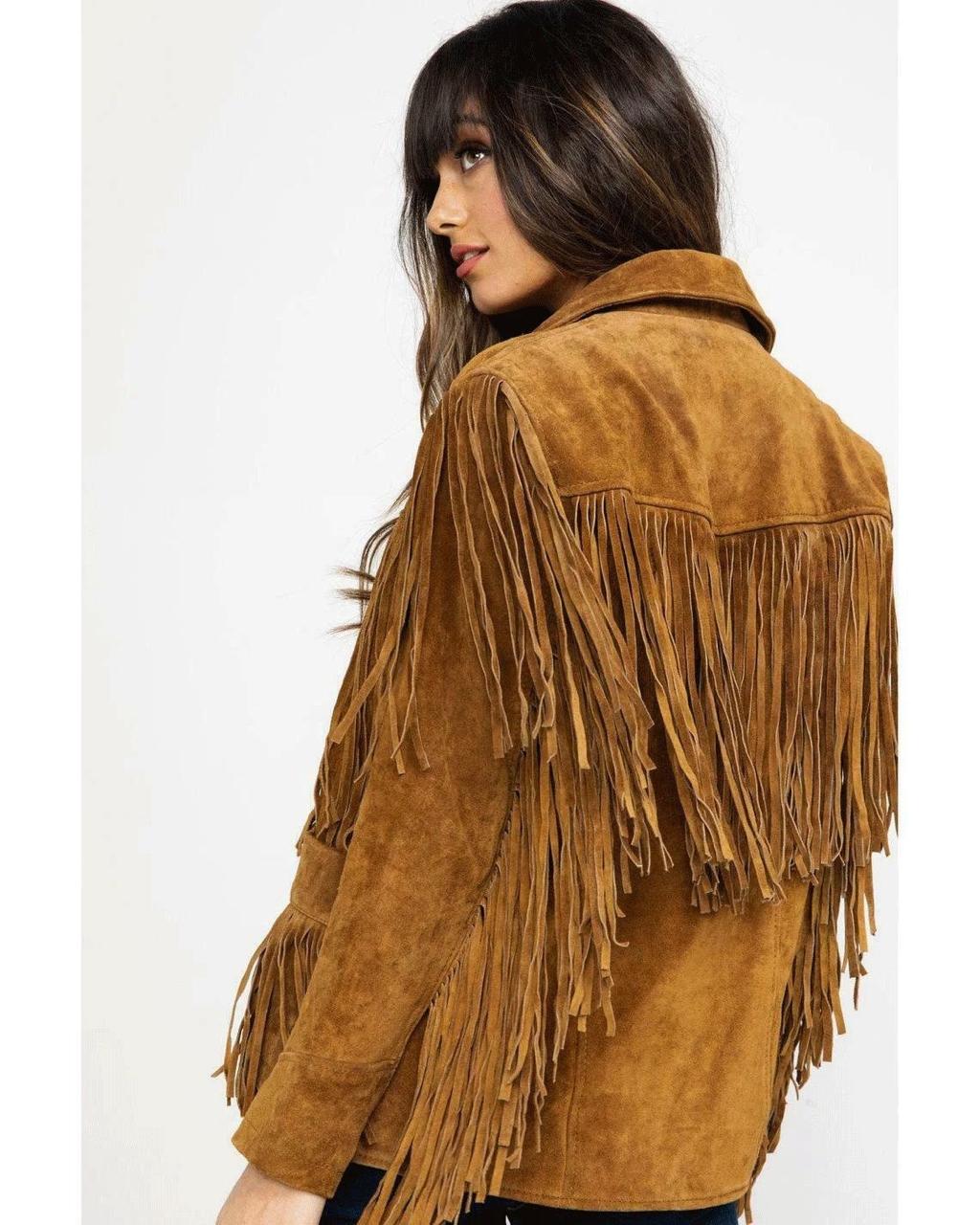 Suede Leather Western style Fringed jacket for women, classic traditional Native American Brown, Best gift for her