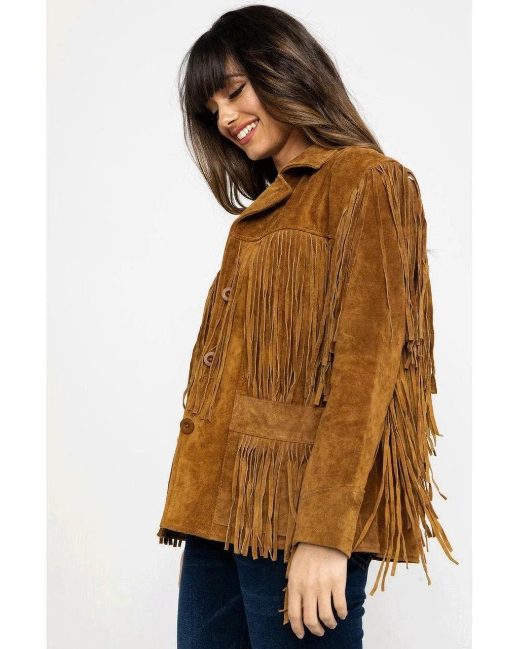 Suede Leather Western style Fringed jacket for women, classic traditional Native American Brown, Best gift for her