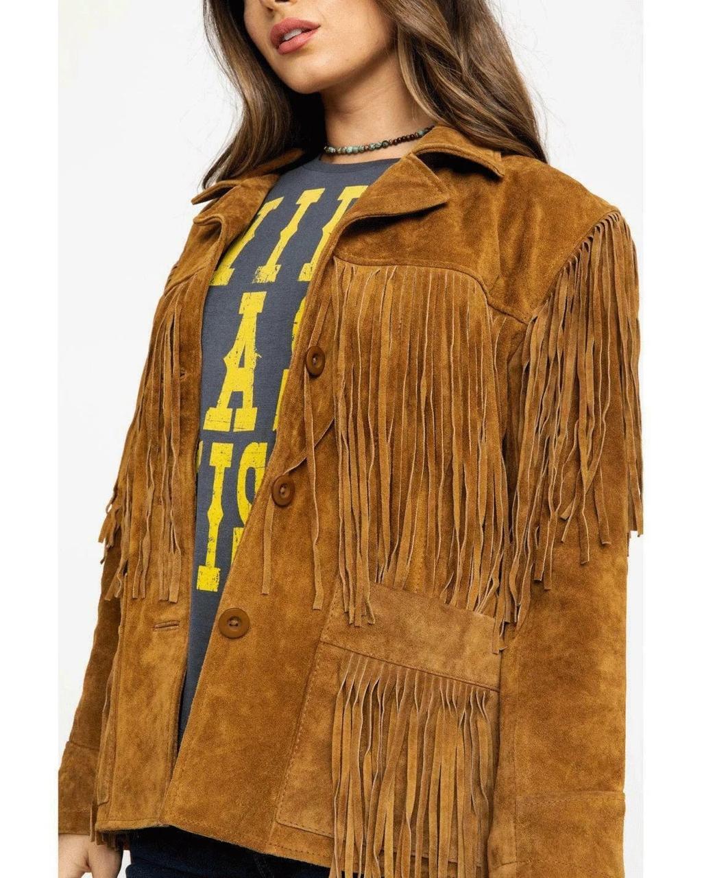 Suede Leather Western style Fringed jacket for women, classic traditional Native American Brown, Best gift for her