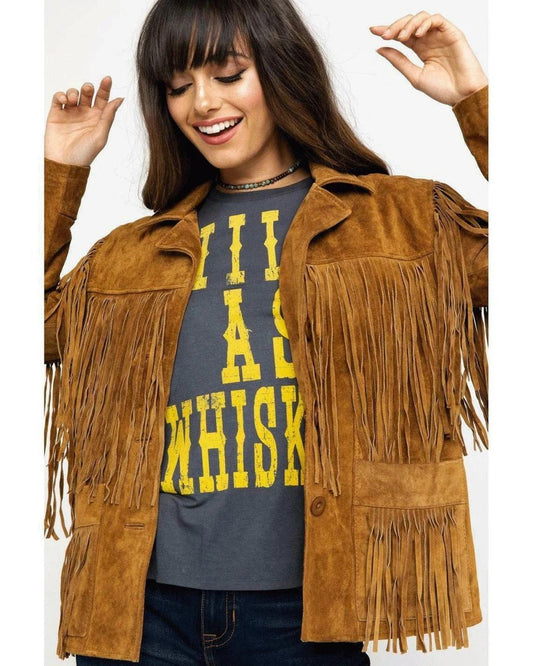 Suede Leather Western style Fringed jacket for women, classic traditional Native American Brown, Best gift for her