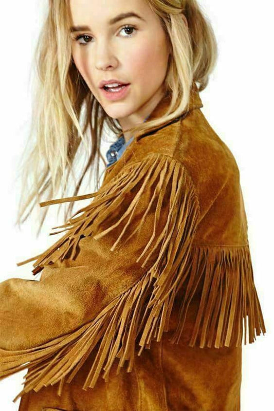 Suede Leather Western style Fringed jacket for women Brown, classic traditional Native American Best gift for her