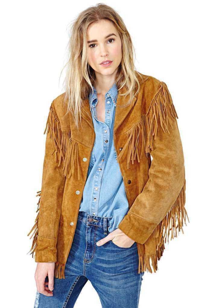 Suede Leather Western style Fringed jacket for women Brown, classic traditional Native American Best gift for her