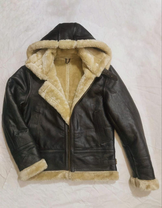 Men's Aviator RAF B3 Real Shearling Flying Bomber Fur Sheepskin Original Leather Jacket