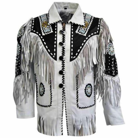 Western Cowboy Leather jacket for Men with Fringes Work, Suede leather jacket Black